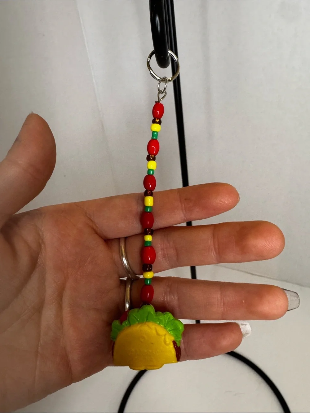Shopkins Yellow Bead Dangle Keychain with Red and Green Accents